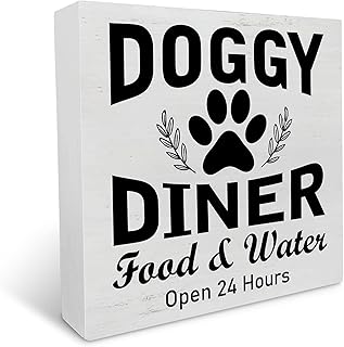 Holzschild mit Hundefutter, Dekoration, Schreibtischschild, Doggy Diner, Holzkiste, rustikales Zuhause, Hundezimmer, Regal, Wanddekoration (12,7 x 12,7 cm) product image