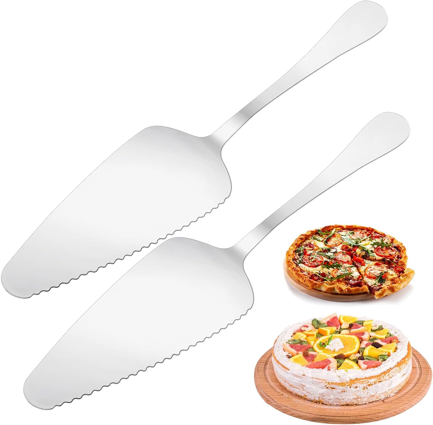Coltello da taglio professionale per affettatrice per torta per pizza in acciaio inossidabile AEX con finitura a specchio e un lato con bordo seghettato fine