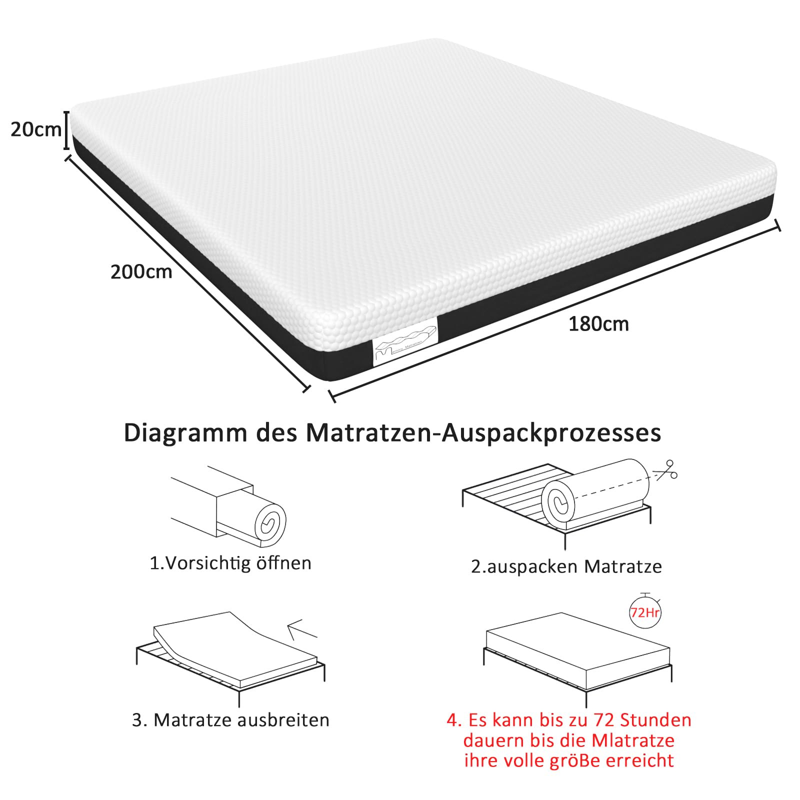 Classic Living Matras, 90 x 200 cm, Cooling Gel Memory Foam matras, ademend en middelhard, drukontlasting, bewegingsisolatie, houdingsondersteuning, eenvoudige installatie, 90 x 200 cm, 20 cm