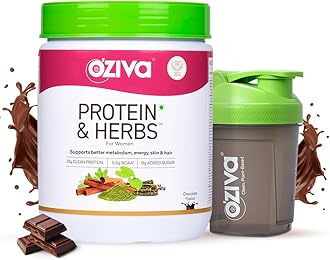 OZiva Protein & Herbs for Women (Chocolate) I Manage Weight, Energy & Metabolism | Clean Protein, Shatavari, Green Tea I No Added Sugar, 1lbs + Shaker