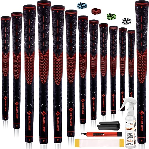 Image of SAPLIZE Golf Grips Set of 13 with Solvent Kit, Oversize, Rubber Golf Club Grips, Red CC01S Series