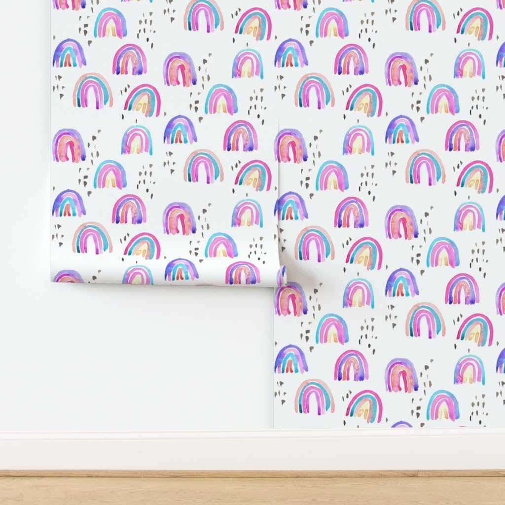 Removable Wallpaper 6ft x 2ft - Rainbows Watercolor Doodle Paint Rainbow Colorful Hawaii Custom Pre-Pasted Wallpaper by Spoonflower