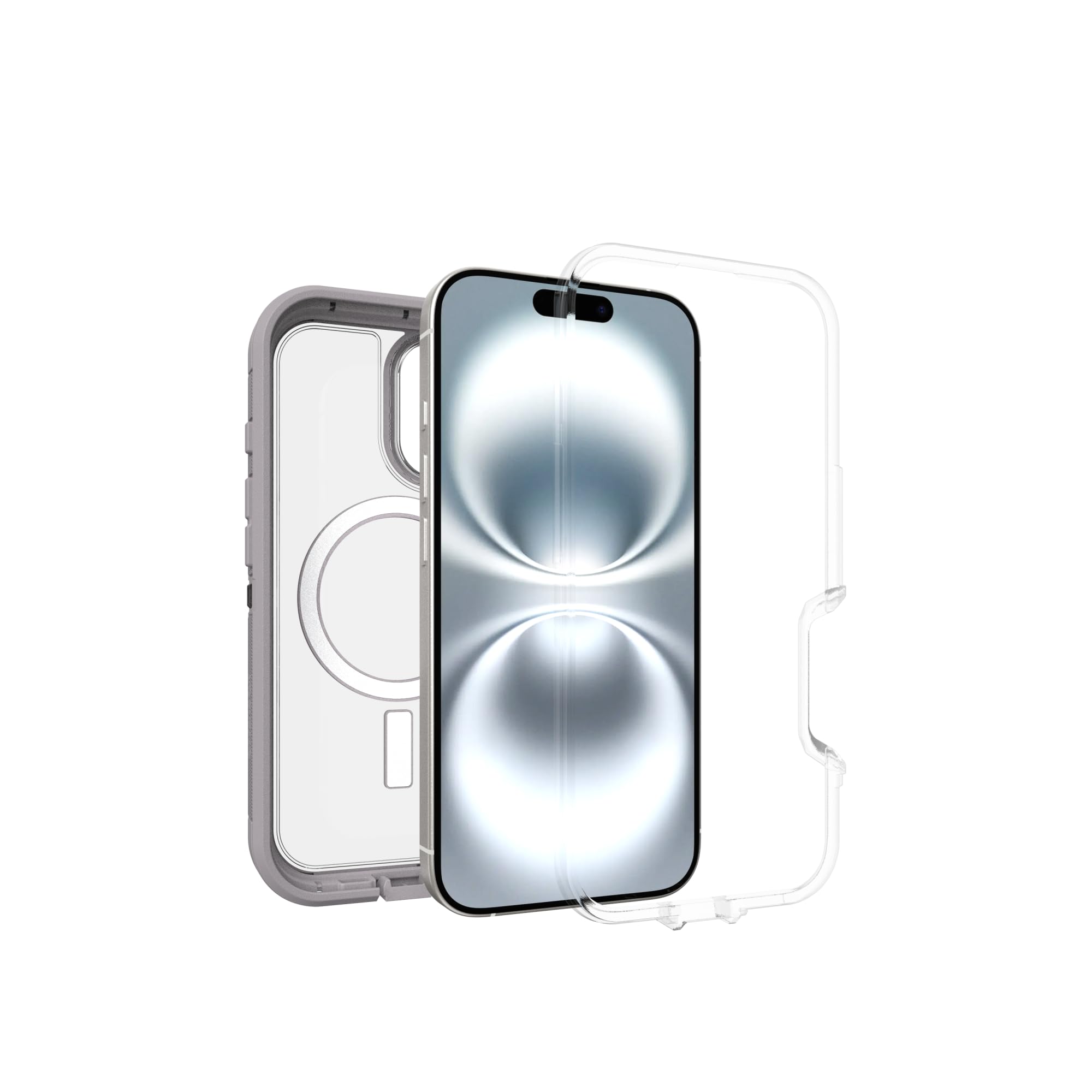 OtterBox Defender Series XT MagSafe Hülle für iPhone 16, stoßfest, Ultra-robust, schützende Hülle, 7X getestet nach Militärstandard, Transparent/Grau