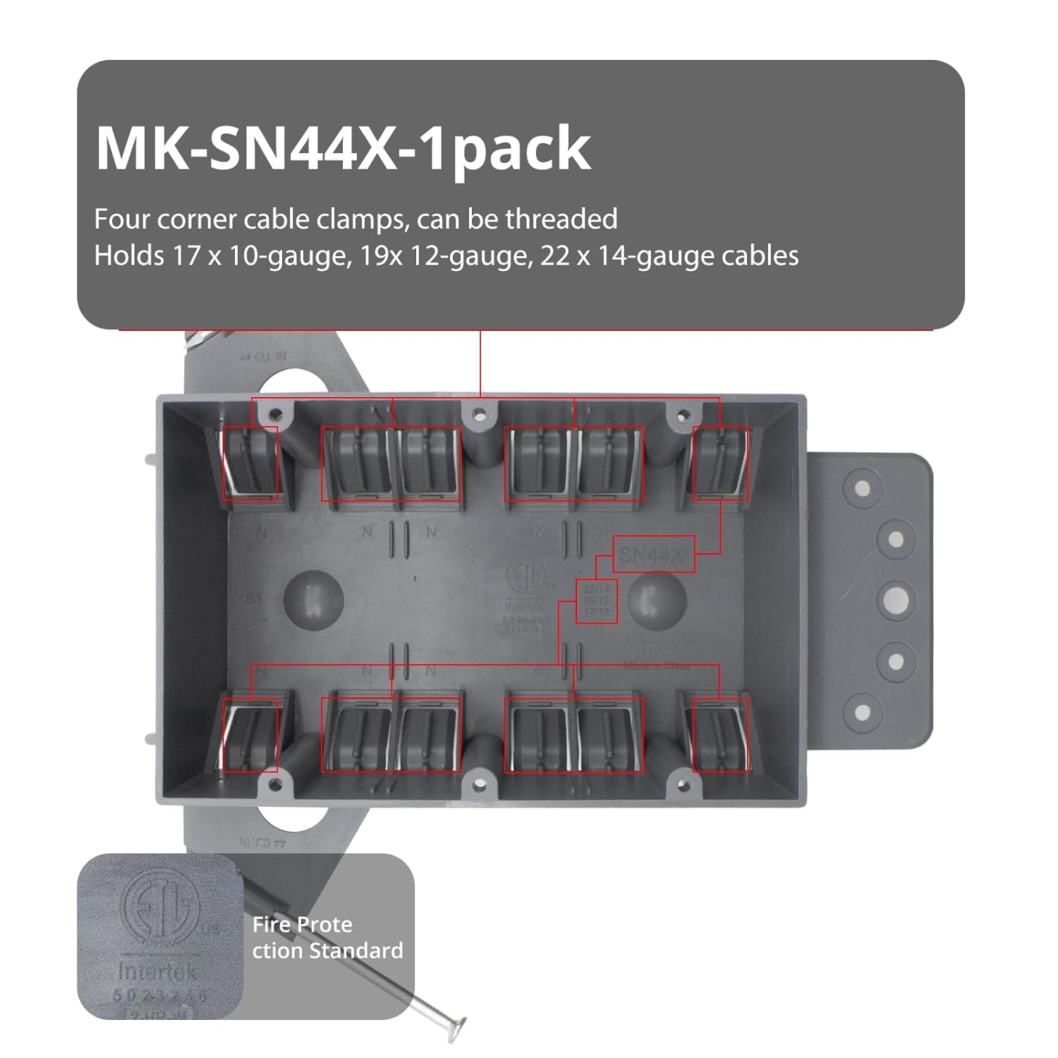 MAKERELE Three Gang Grey New Work Junction Box, 44 Cubic Inches New Work Outlet Wall Electrical Box, PVC Standard Switch with ETL Listed(3 Pack)