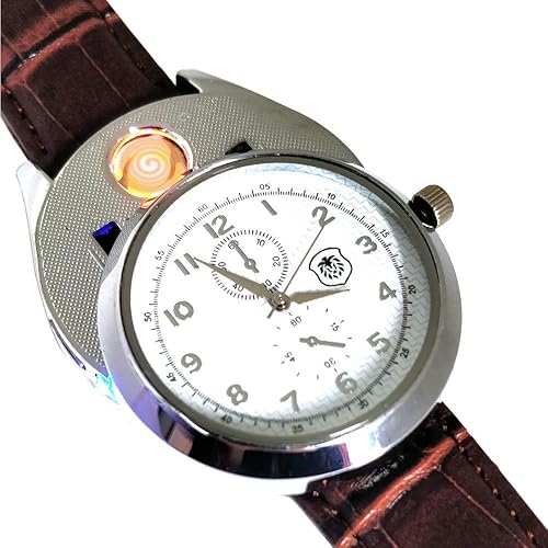 Vista 9 de Mens Military Watch Cigarette Electric Lighter with USB Rechargeable Quartz Wristwatch