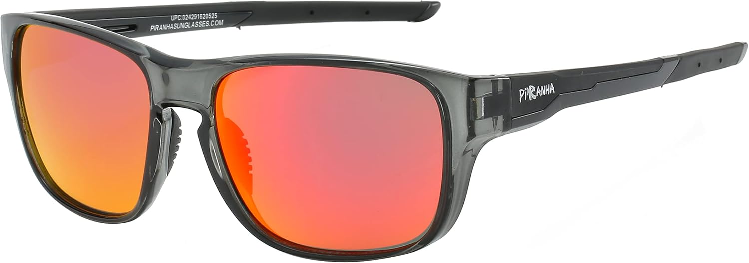 Piranha Emmett Square Men's Sunglasses with Gray FLX-T Temples and Red Mirror Lens