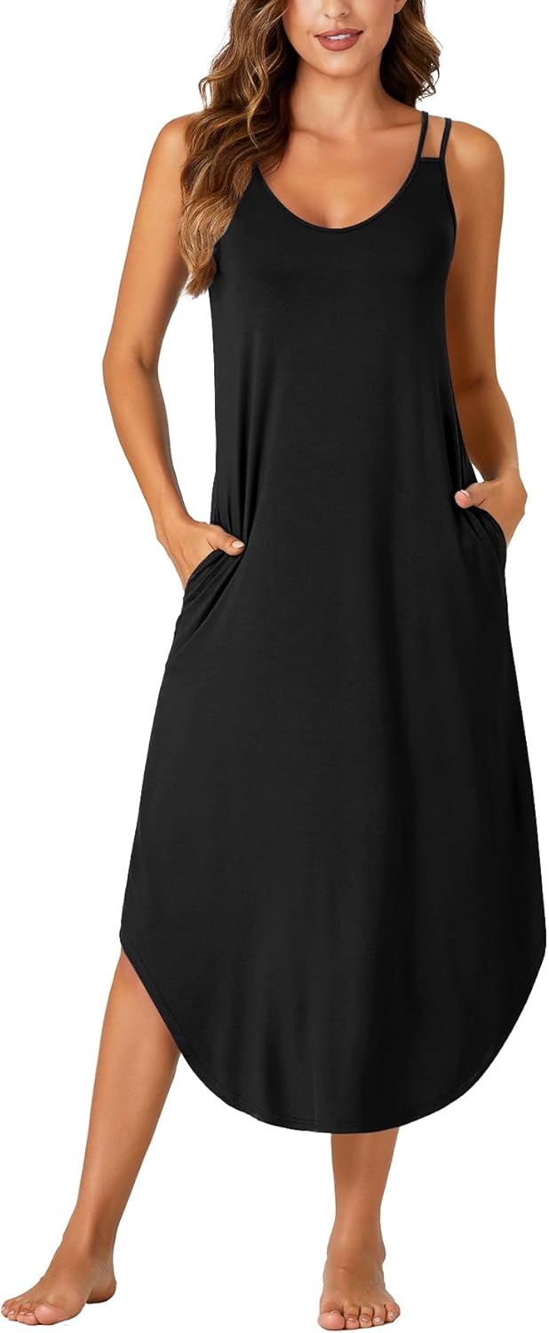 Vrtige Women's Sleeveless Long Nightdress Scoop Neck Full Slip Nightshirt Loungewear Sleepdress - Image 2