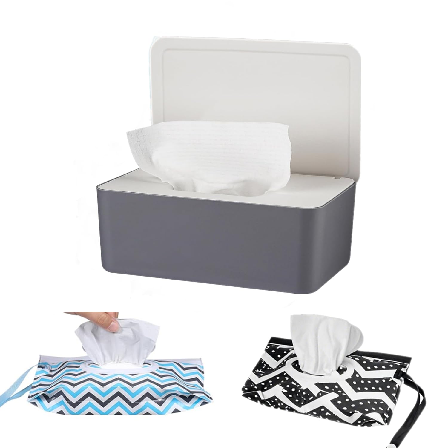 HFHungkeong Wipes Dispenser with 2Pcs Portable Refillable Wipe Holder,Reusable Large Wipe Holder Box Flushable Wipes Case Bathroom Wipes Container for