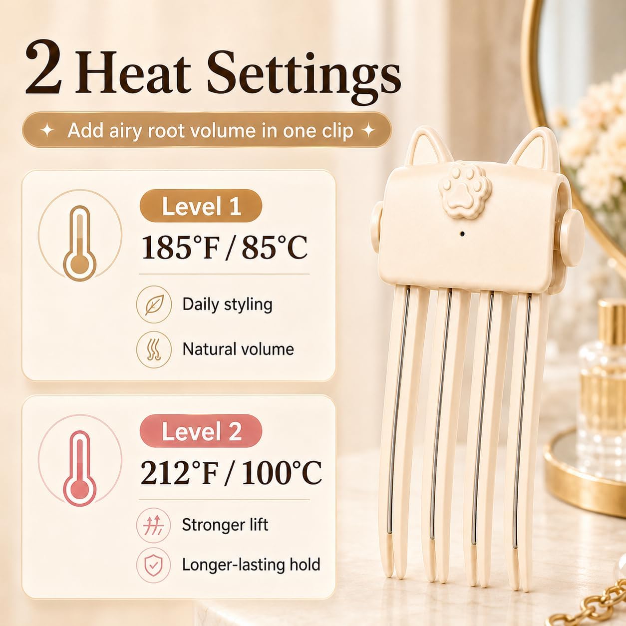 Wireless Heated Volumizing Root Lift Clip, Heated Root Lifting Hair Clips, 2-Temperature Control Portable Volume Hair Clips (Pink) image 4