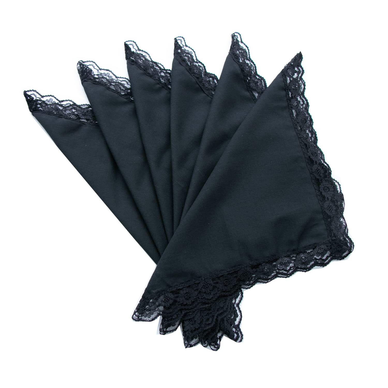 SrffbreMeOly Woemsn Handkerchiefs White Soft Cotton Embroidery Black Ladies Lace Hankies, 05-black 6pcs, One Size