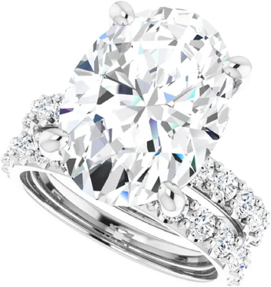 1CT-12CT Oval Cut VVS1 Colorless Moissanite Engagement Ring Set, Wedding Bridal Ring, Sterling Silver Anniversary Promise Gifts for Her