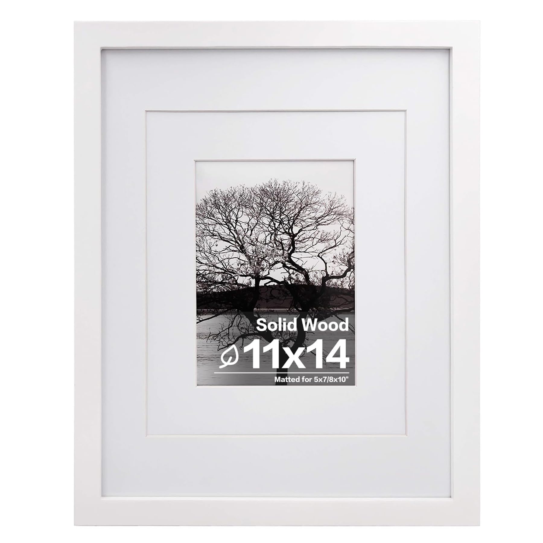 Photo 1 of Egofine 11x14 Picture Frame White - Photo Frame Made of Solid Wood Covered by Plexiglass for Table Top Display Pictures 5x7/8x10 with Mat or 11x14 Without Mat