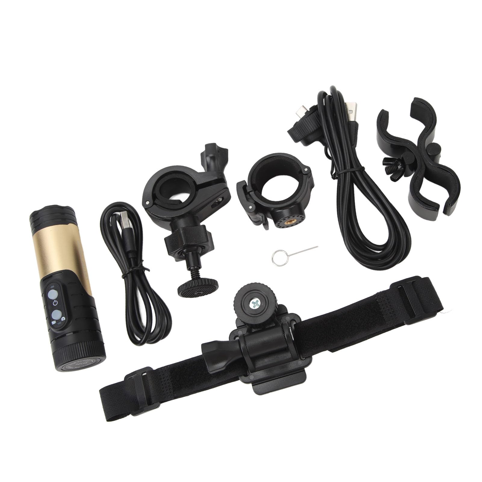 Kamera na Kasku, Wodoodporna IP66, 120, Szeroki stopień, Typ C, 12 MP, Wodoodporna Kamera Rowerowa Stop Aluminium do Roweru (GOLD)