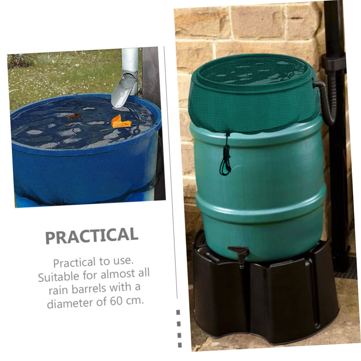 BESPORTBLE Water Barrel Grille Cover Black Tarp for Rain Barrel Outdoor Bucket Mesh