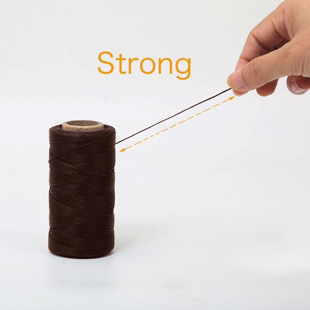 Tenn Well 328 yardas 150D 1 mm hilo encerado, kit de vela de cera de costura plana con agujas para proyectos de bricolaje de cuero (marrón)