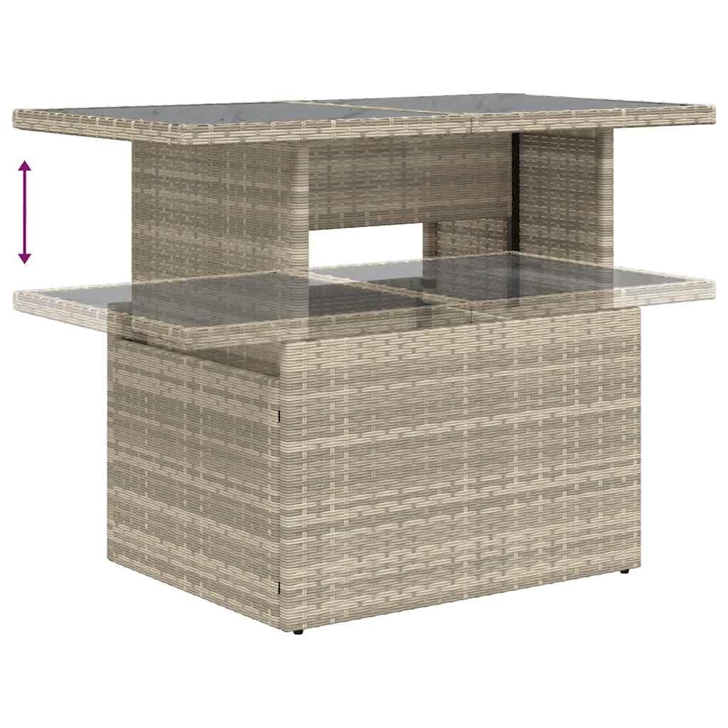 6-TLG. Sofa ogrodowa, jasnoszara, poly rattan, regulowany stół, odporny na działanie promieni UV, modułowy na taras, balkon, na zewnątrz, wygodna poduszka, trwała