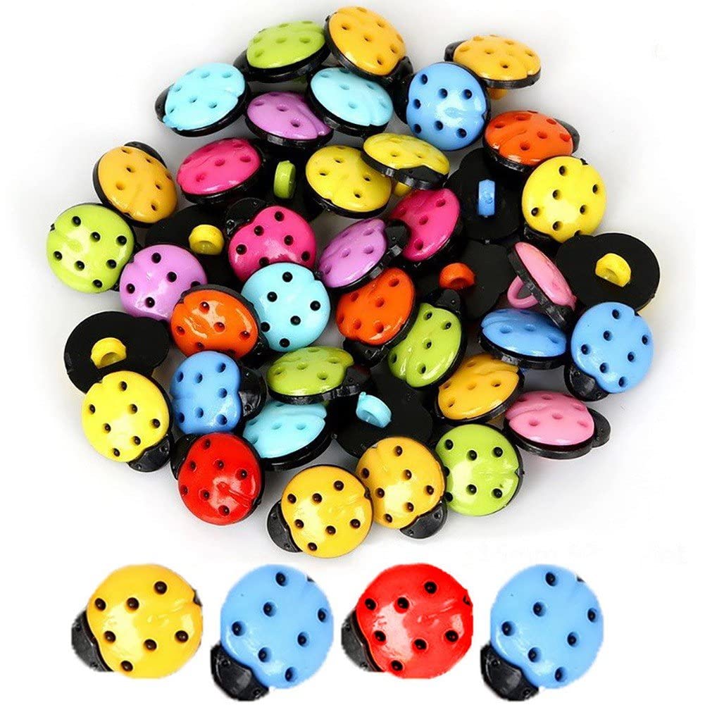 Dinntty Mixed Color Sewing Buttons 50Pcs Ladybug Shaped Buttons Plastic Mini Buttons Decorations For Scrapbooking Clothing Diy Craft
