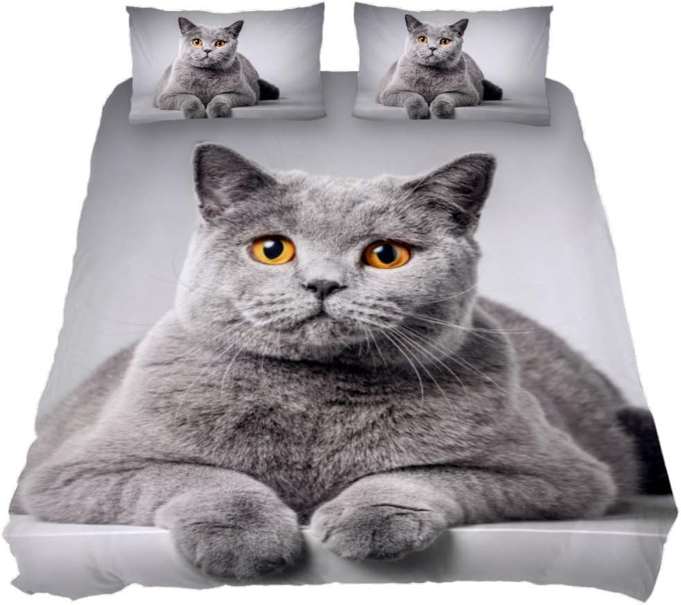 Eslifey British Shorthair - Juego de funda de edredón (3 piezas, 149 x 200 cm), diseño de gato