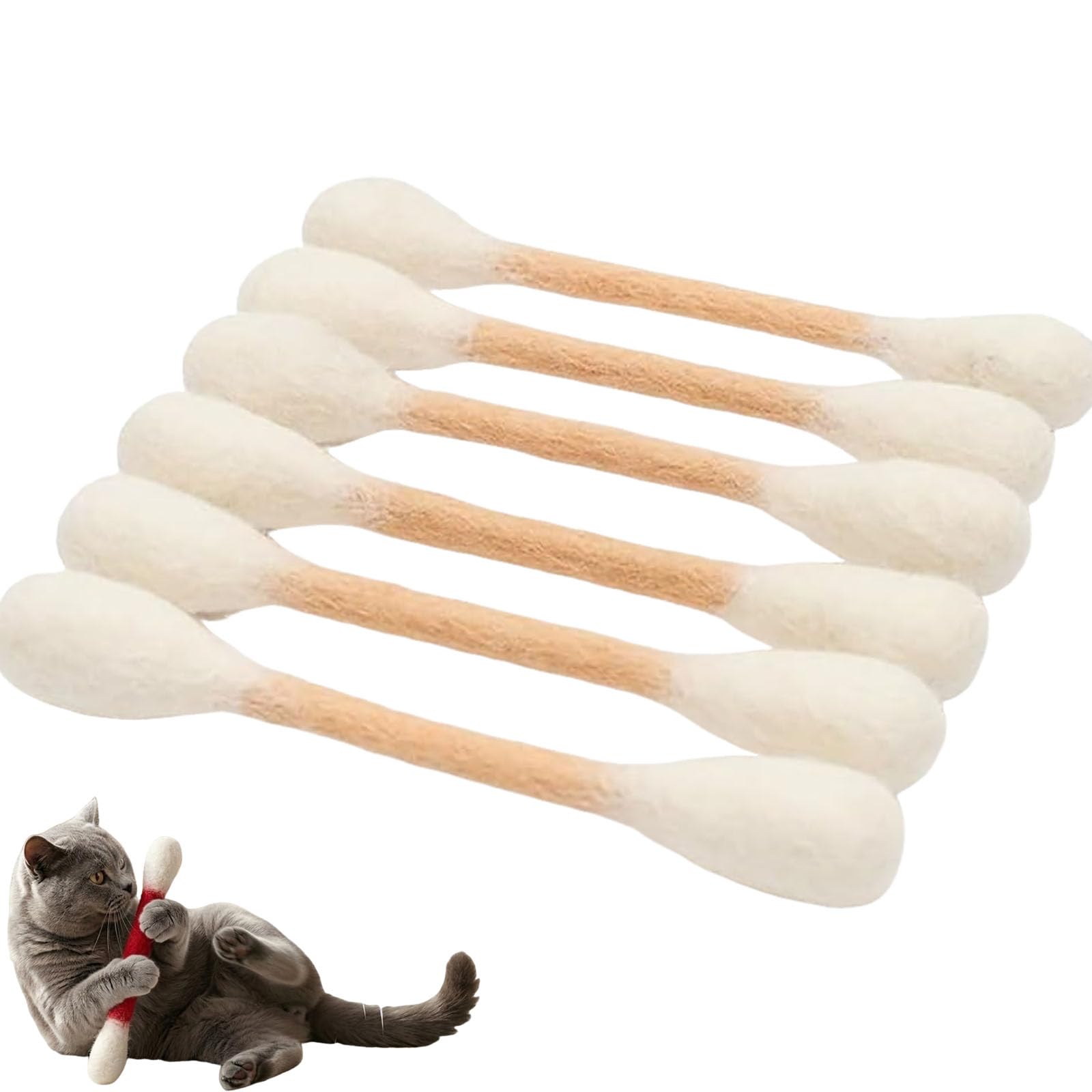 Cotton Swabs Cat Toys with Catnip, 6pack Durable Durable Cotton Swab Cat Toy, Interactive Teething Sticks and Kicker Toys for Cats (beige)