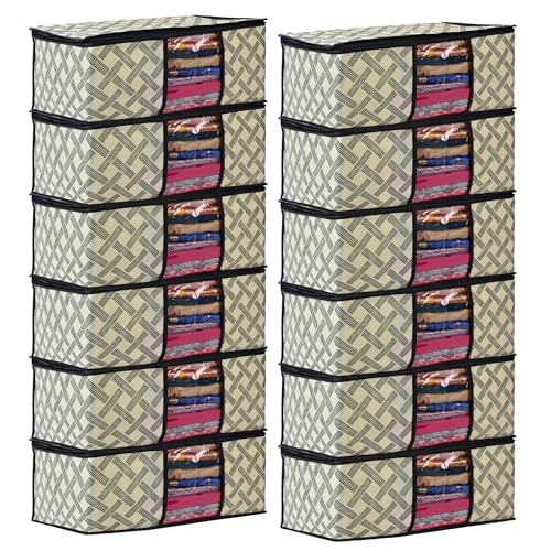 Image of Non-Woven Printed Saree Covers - Cloth Storage /Wardrobe with Transparent Window, Zipper Closure (YELLOW BLACK CHECK PACK OF 12)