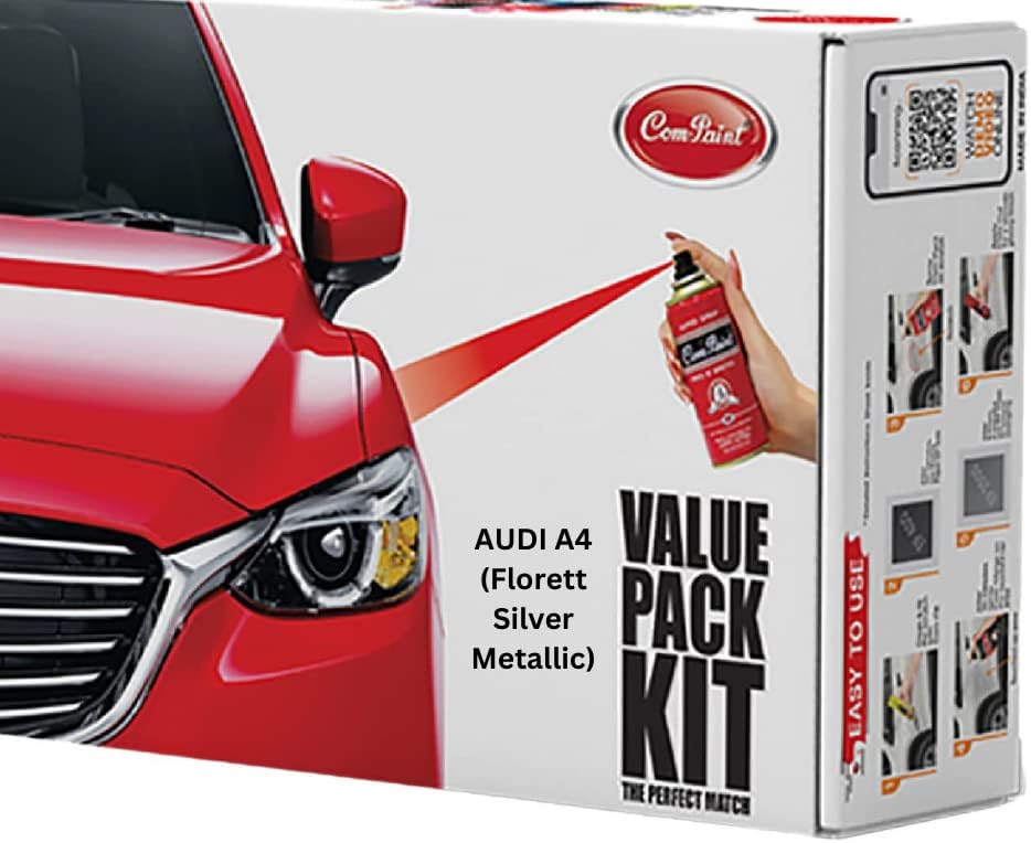 COM-PAINT Best Car Scratch Remover Kit - Spray Paint for AUDI A4, RC Colour (Florett Silver Metallic) - Made in India