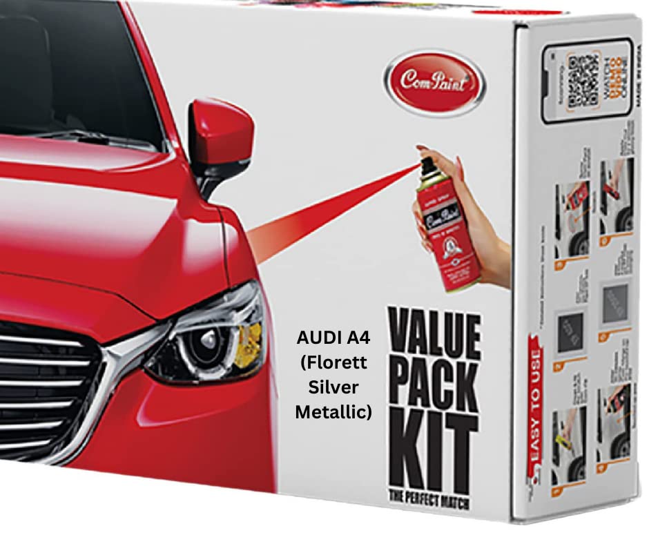 COM-PAINT Best Car Scratch Remover Kit - Spray Paint for AUDI A4, RC Colour (Florett Silver Metallic) - Made in India