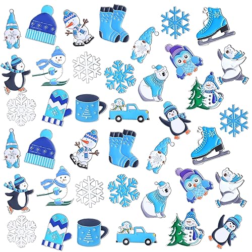 Image of Giegxin 40 Pcs Winter Pins Bulk Snowflake Snowman Blue and White Brooch Holiday Lapel Pin Polar Bear Penguin Jewelry for Backpack Clothes Bags Accessories Gifts
