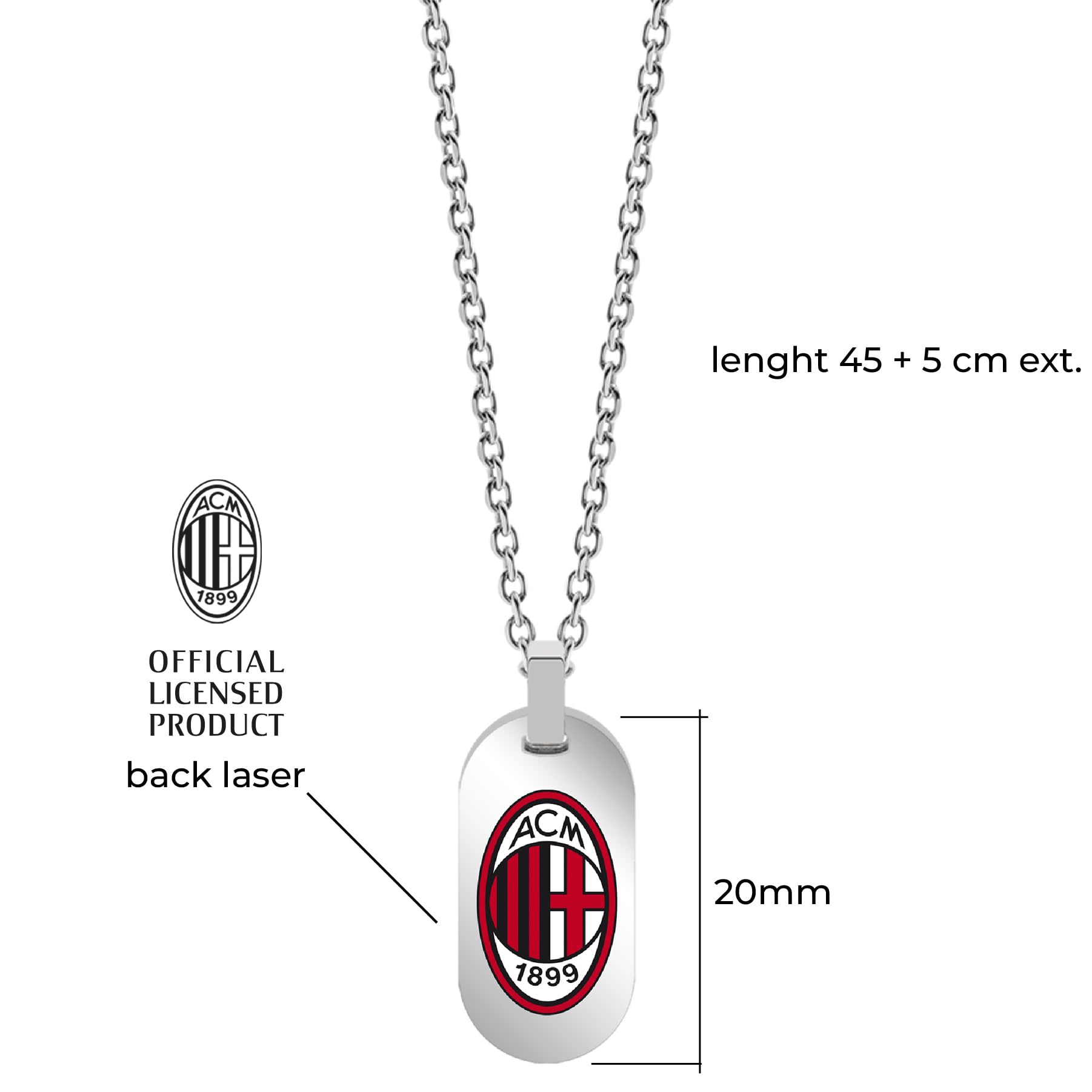 Clondo Collana Uomo Donna Ac Milan in Acciaio Inossidabile – Prodotto Ufficiale Calcio – Gioiello con Logo – Idea Regalo Elegante per Tifosi Rossoneri – Ragazzo e Ragazza