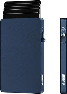 MagSafe - Tarjetero de aluminio para iPhone, color azul titanio, hasta 7 tarjetas, diseño minimalista, ultrafino, protección RFID, imán extra fuerte, aluminio, Blue Titanium, Minimalista