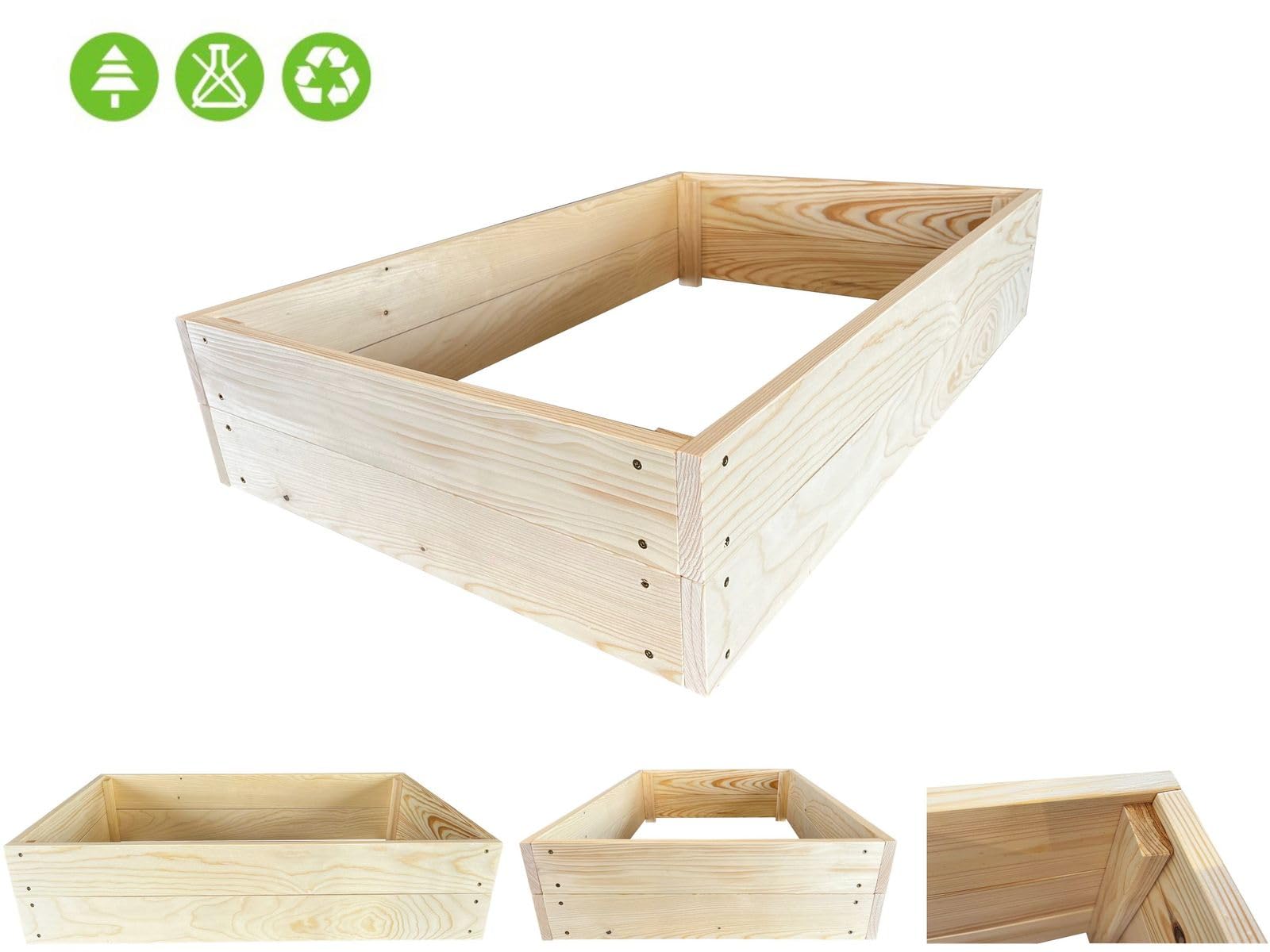 Lermowoood Hochbeet aus Holz 60x40x20 cm Natur – Pflanzkasten für Gemüse & Kräuter – mit Agrovließ – steckbar & stapelbar- Aussenbereich ideal für Garten, Balkon & Terrasse