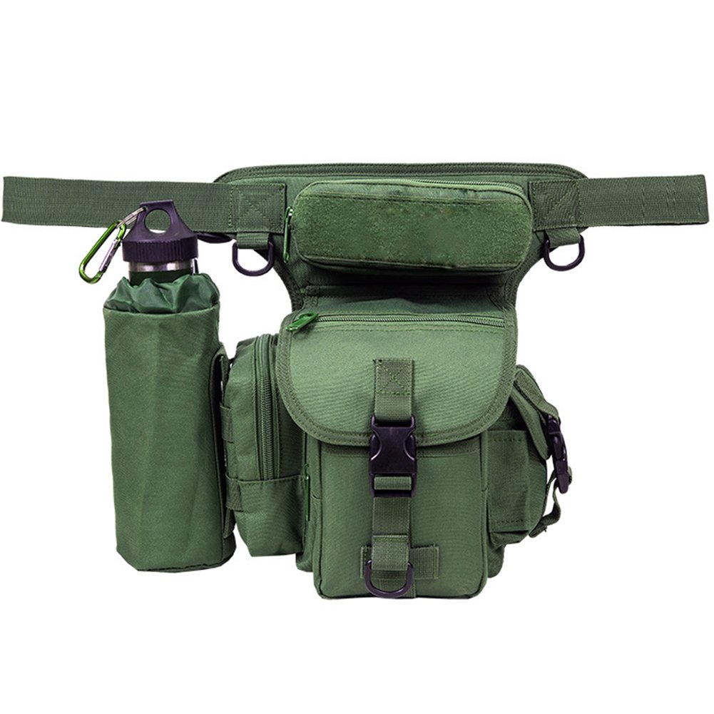 A.B CrewWaterproof Tactical Drop Leg Bag with Water Bottle Pouch Motorcycle Hiking Cycling Thigh Pack Waist Belt, Army Green