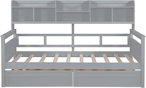 Miniatura 61 de Merax Sofá cama multifuncional de madera con cajones Sofá cama de almacenamiento con cabecero/ahorro de espacio/no necesita somier blanco