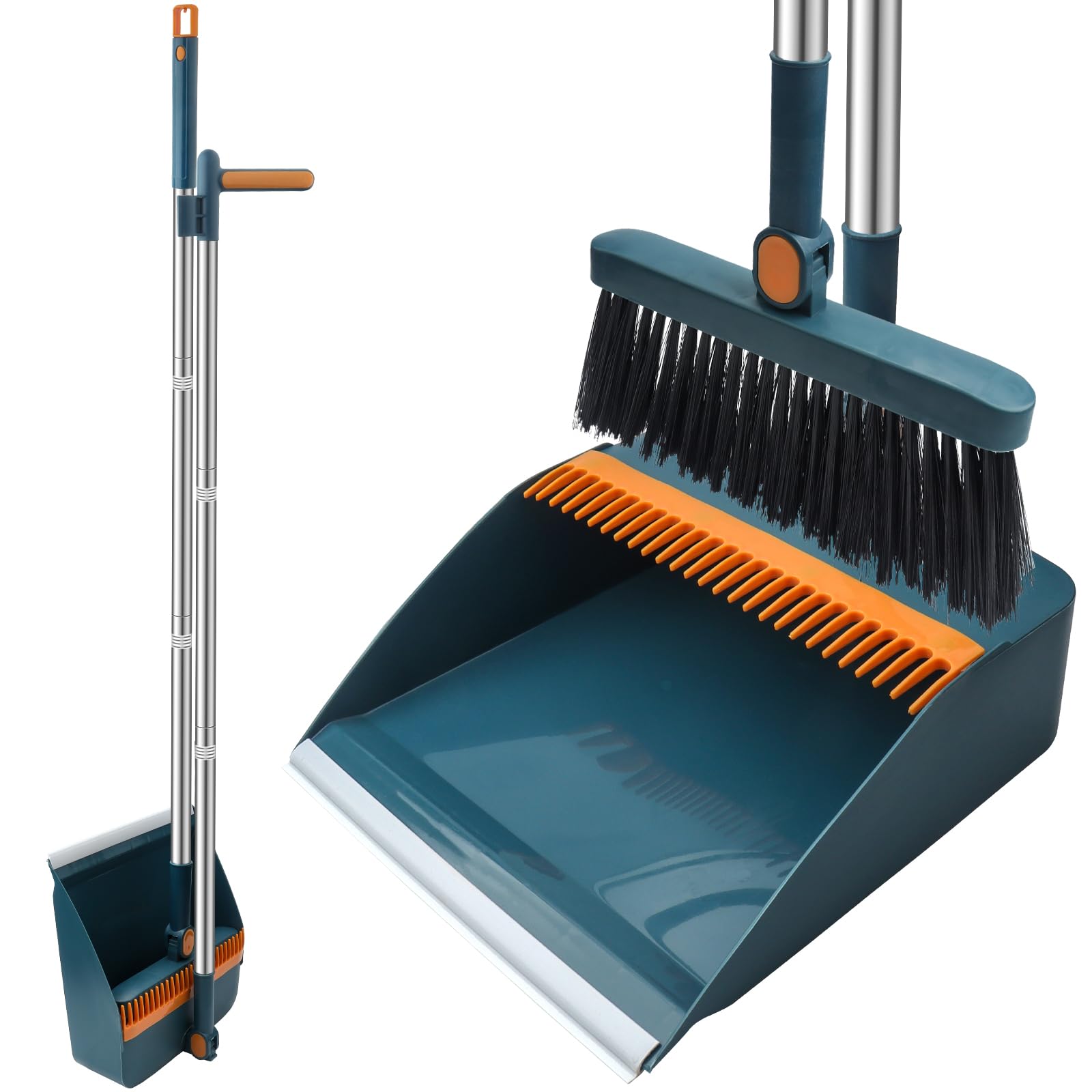 Roellgs Broom dustpan set with comb teeth windproof vertical long-handled broom kit for household cleaning and sweeping