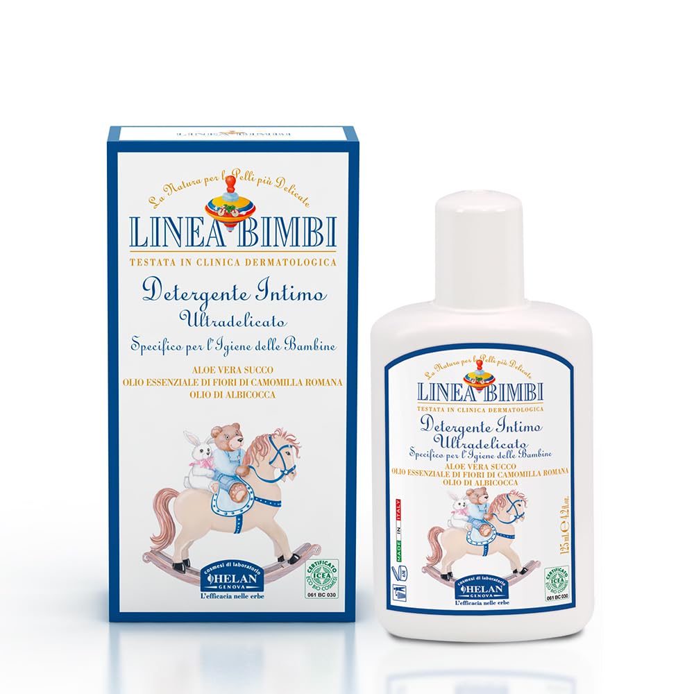 Helan Linea Bimbi Bio-Feminine Wash for Girls with Aloe Vera, Apricot & Chamomile Essential Oils-Microbiologically Tested Intimate Wash and Gentle Baby Intimate Cleanser-Made in Italy, 125ml 4.2 fl oz