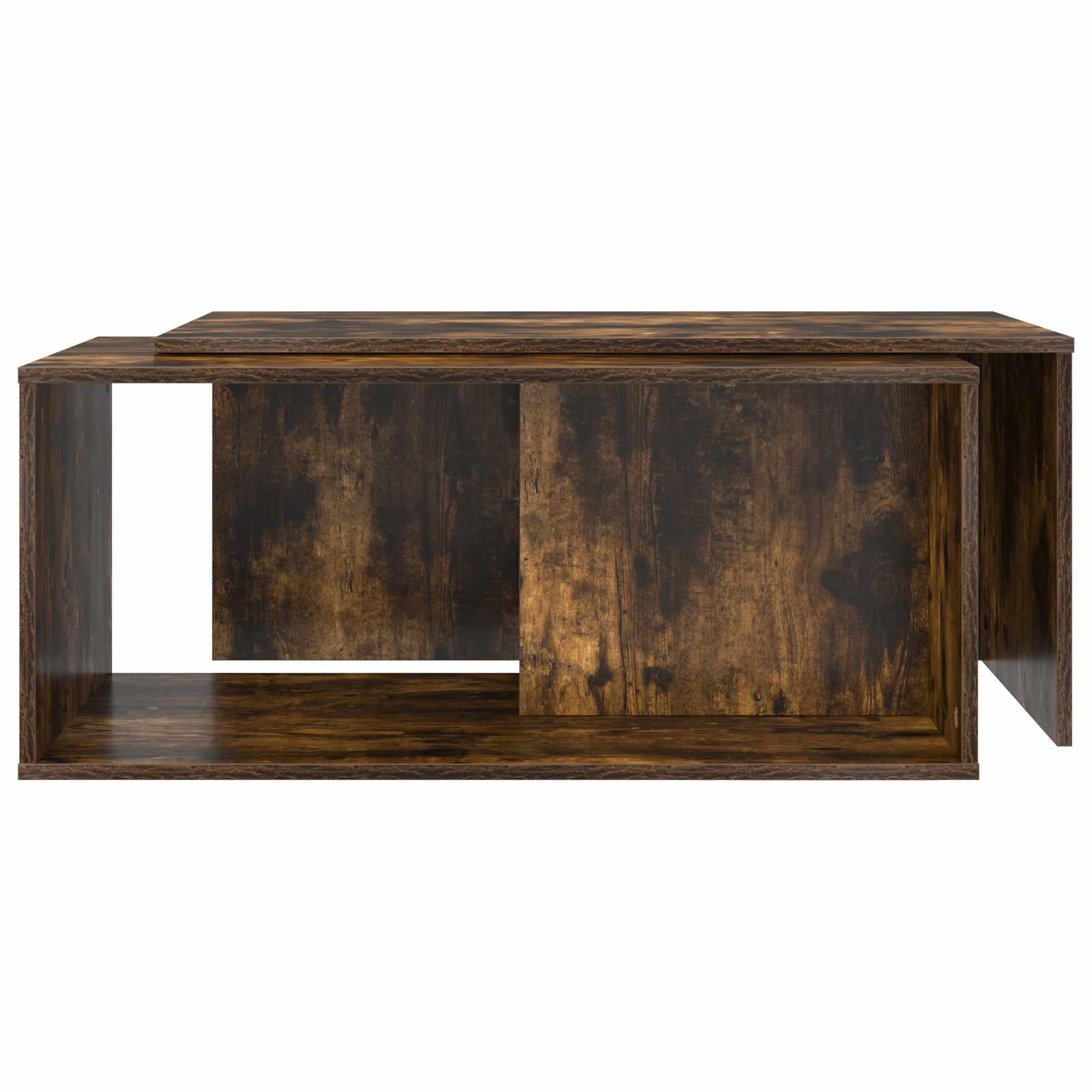 Set di 2 tavolini rettangolari in legno di rovere affumicato | Set di tavolini flessibili per il soggiorno con superficie facile da pulire e dal design minimalista.