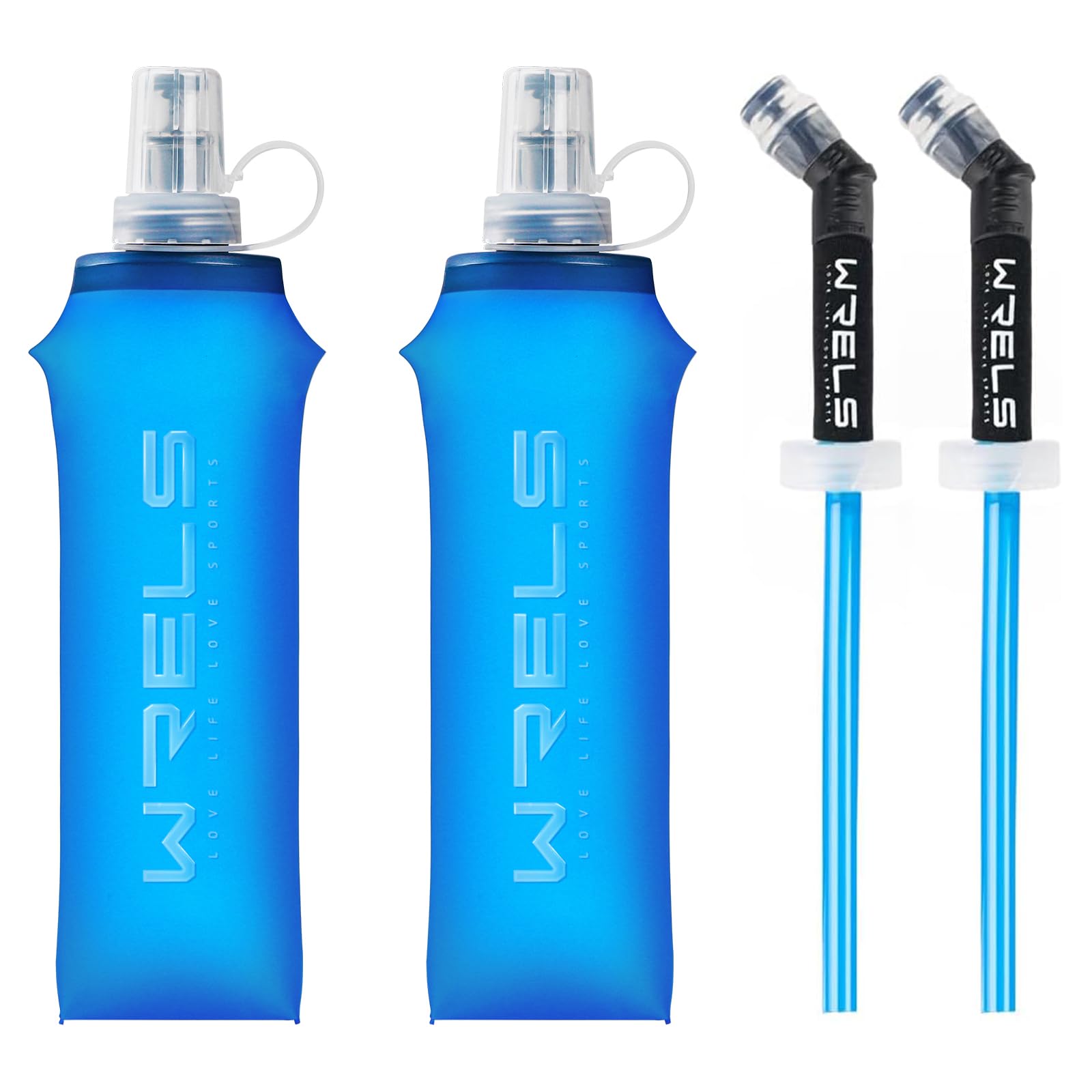WRELS Soft Flasks Running Water Flask Folding Soft Water Bottles Small for Outdoor Sports Hiking Hydration Pack 5oz/8oz/17oz(WHITE,17oz*2+Straw*2)