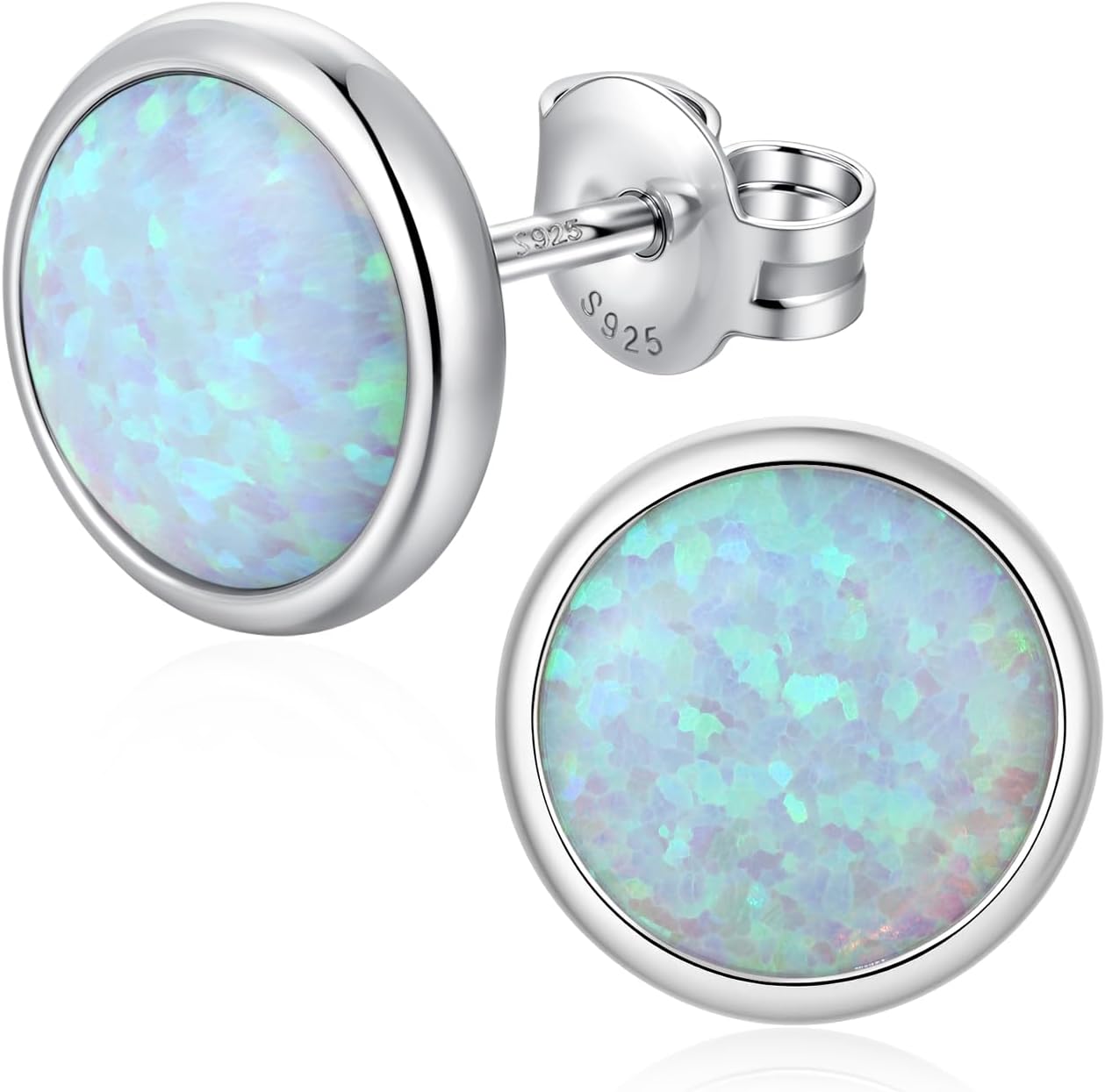 Jiamiaoi Multi Colors Opal Stud Earrings Birthstone Earrings For Women Men, 6mm-8mm Options,Synthetic Opal,925 Sterling Silver Studs
