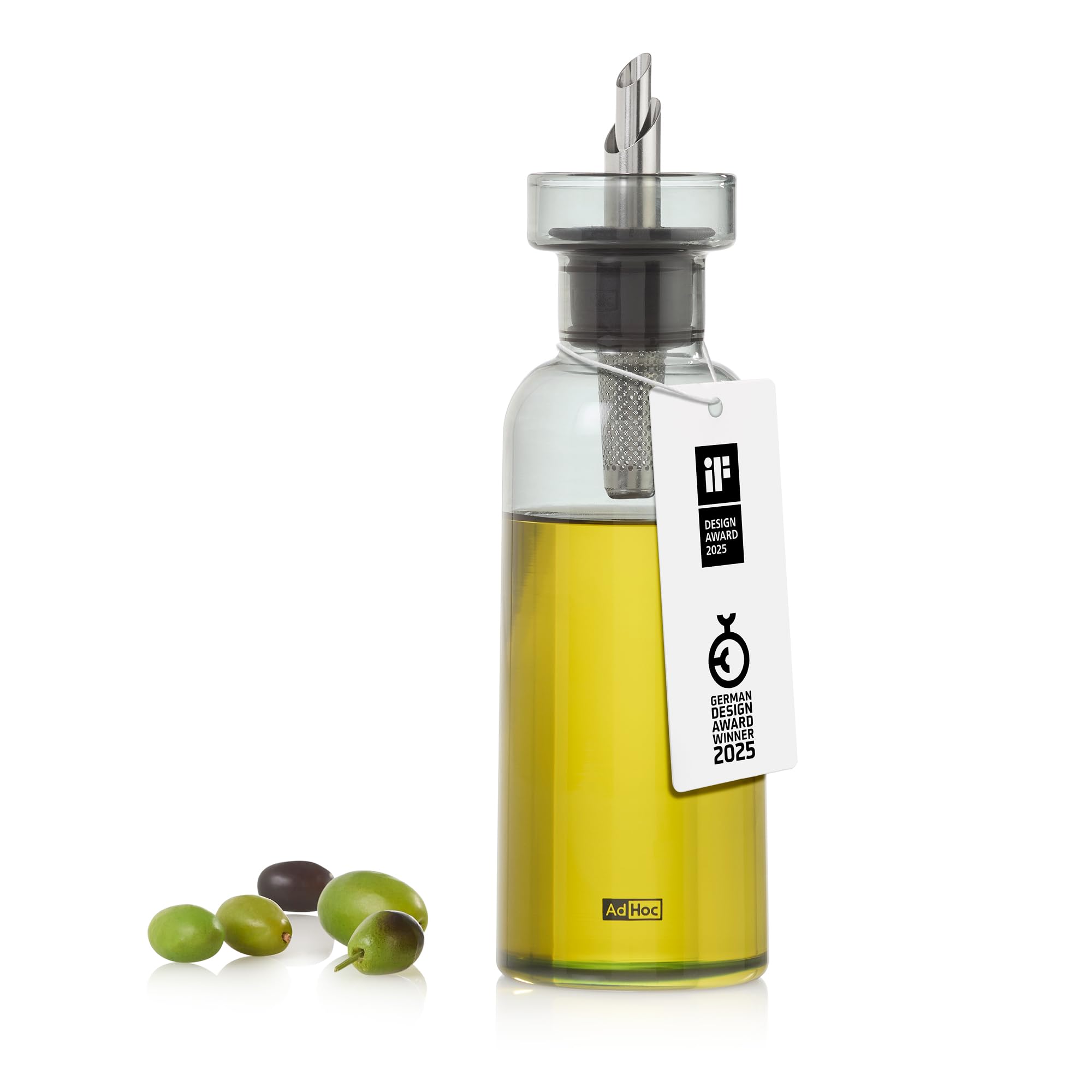 Adhoc Grey Aromapour Glass Oil And Vinegar Bottle, 300Ml Filtered Non-Drip Dispenser For Oil And Vinegar, Dishwasher Safe,