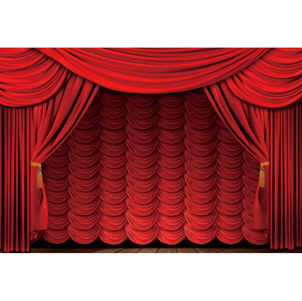 OERJU 15x10ft Theater Interior Red Curtain Stage Photography Backdrop Valance Drama Play Festival Event Party Photo Theater Music Dance Party Portrait