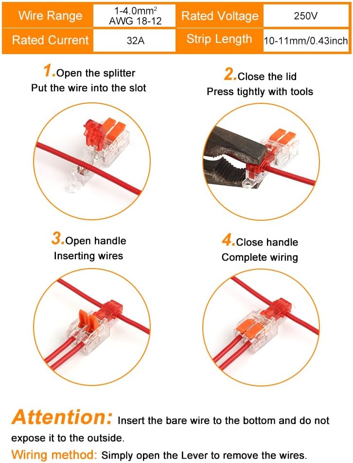 T-Type Stripping Wiring Connector with Fixing Hole Quick Branch Splice Junction Box Lever Wire Connector 32A(T2 Yellow)