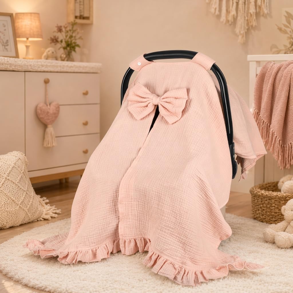 Photo 1 of Hooyax Muslin Baby Car Seat Cover - Pink