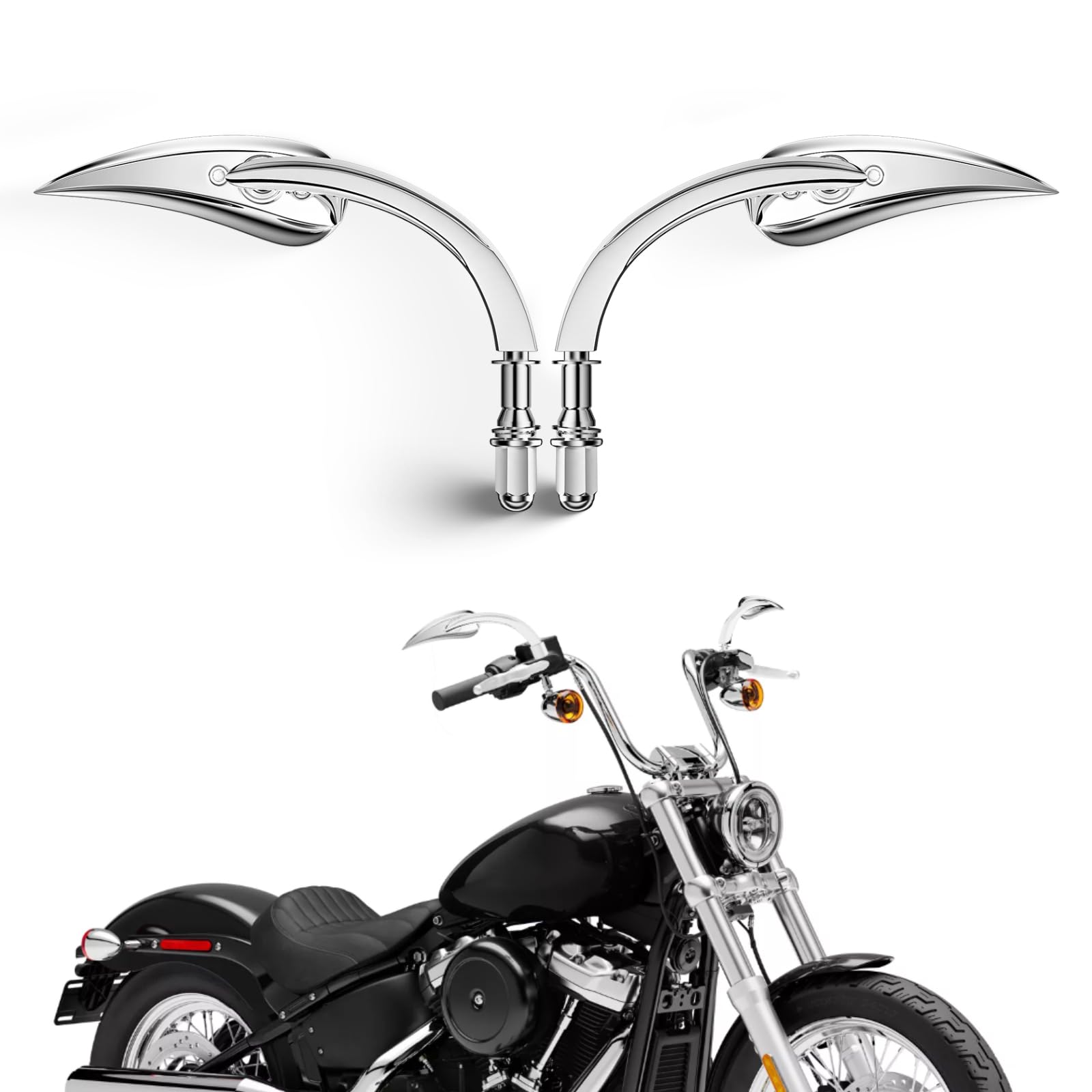 Chrome Rétroviseurs Moto Forme de Goutte Compatible avec Harley Custom Sportster Street Bike Road King Electra Glide Road Glide Dyna Softail 1982-2018 2019 2020