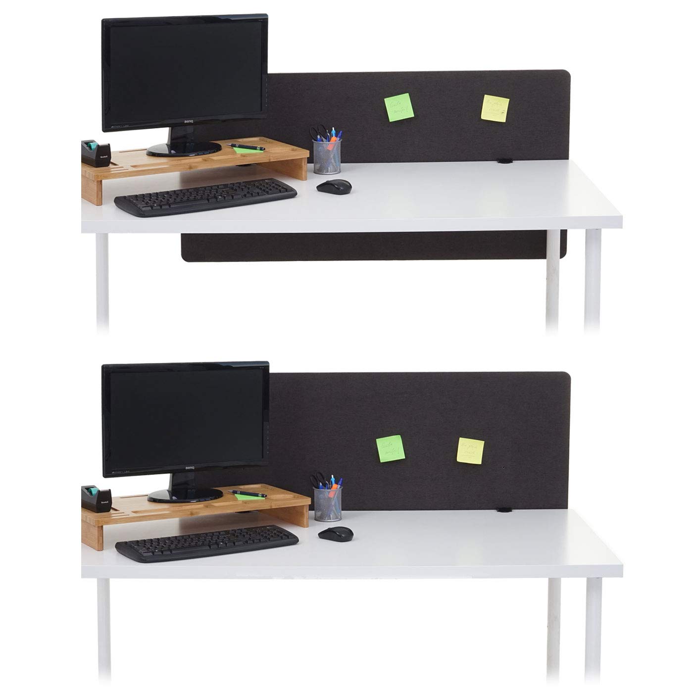 Mendler HWC-G75 - Mampara acústico de mesa (60 x 120 cm), color marrón y gris | Panel de anuncios de escritorio para oficina, doble pared