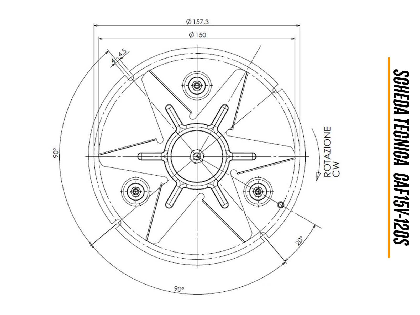 eRicambi, Extracteur aspirateur à fumée Trial CAF15Y-120S pour poêles à granulés, puissance 48 W, nombre de tours jusqu'à 2200 tr/min, ventilateur Ø 150 mm, Ø total 157 mm, roue en acier AISI 430