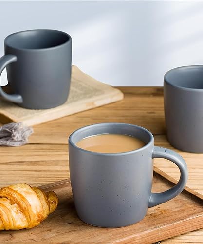 Miniatura 5 de famiware Juego de 4 tazas de café moteadas, tazas de café grandes de cerámica de 13 onzas, juego de tazas de café modernas con asa para té, latte,