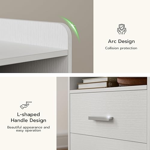 Miniatura 6 de ZttRiee Mesita de noche con estación de carga y luces LED, mesita de noche con 2 cajones, 2 salidas de CA, 3 puertos USB, moderna, para dormitorio,