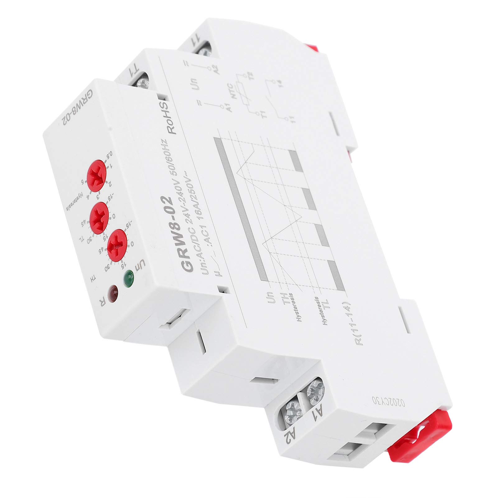 Termostato Digitale GRW8-02 con Sonda per Guida DIN, Regolatore di Temperatura AC/DC 24V-240V con Relè Integrato e Monitor di Controllo
