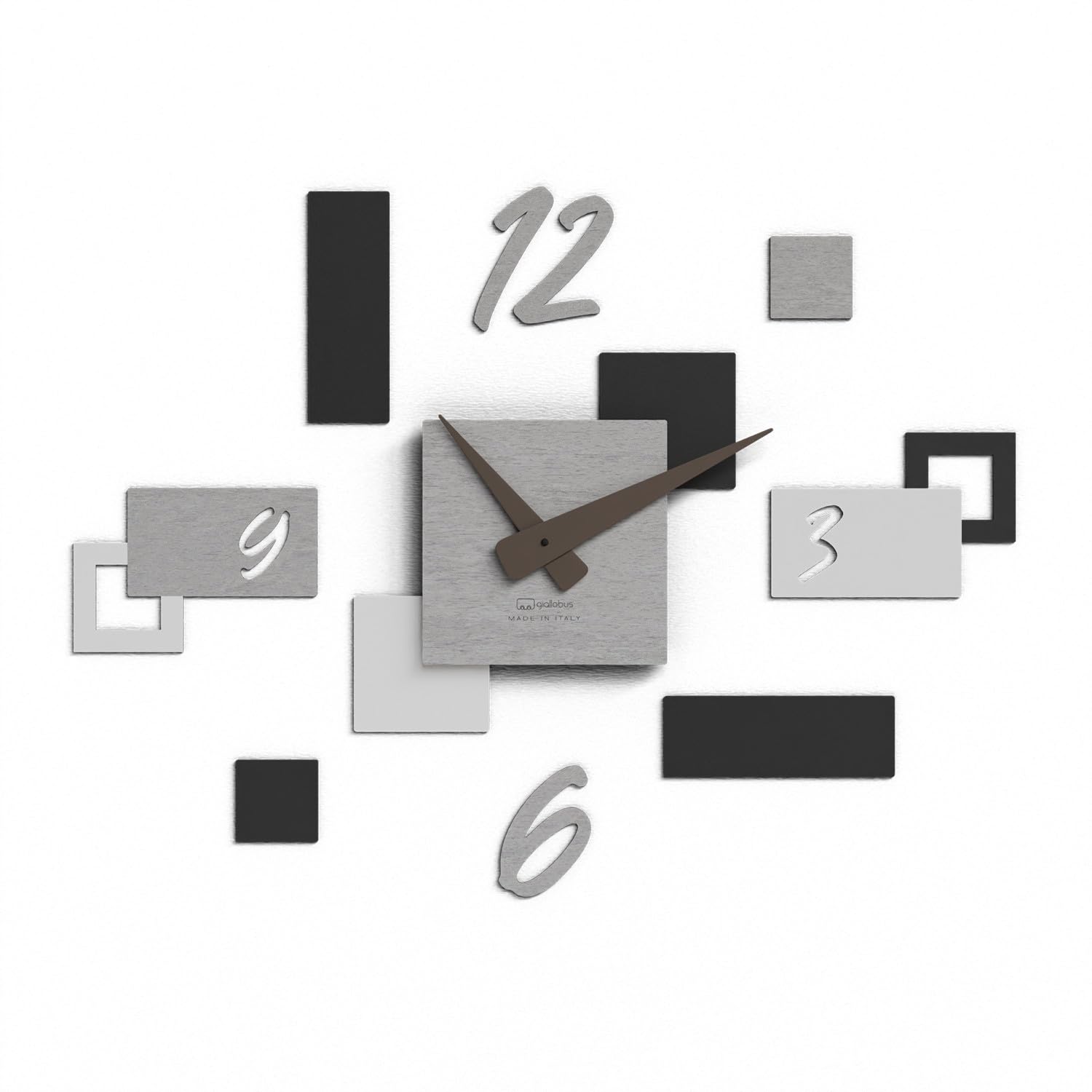 Giallobus - Reloj Geotime - Stone - Madera de MDF - Geotime - 09S_Drift - Reloj de Pared Moderno - Números Adhesivos 3D - Construcción Modular