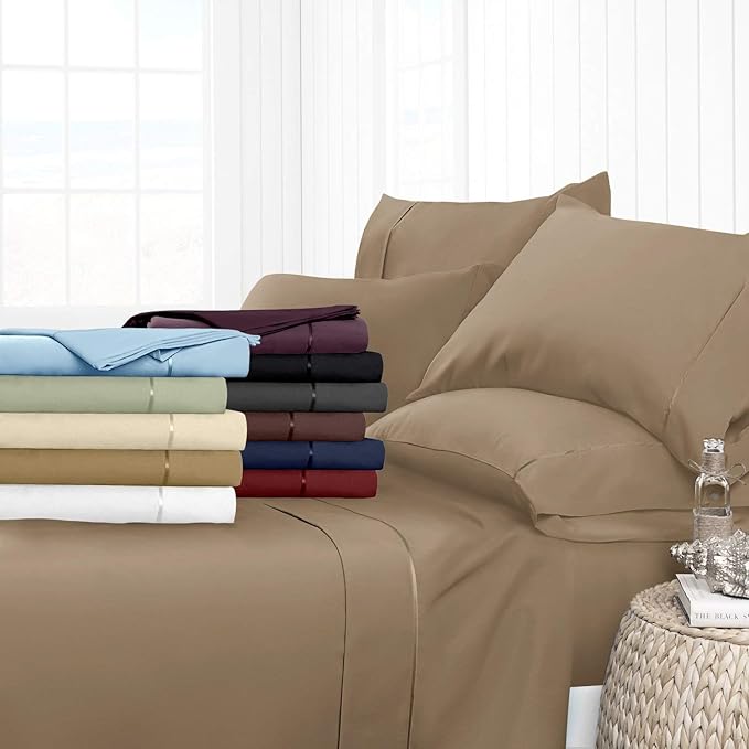 Luxurious Soft Organic 100% Egyptian Cotton 3 Pcs Flat Sheet Queen Size with New Taupe Color and 500 TC Solid Pattern.