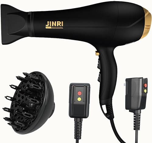 JINRI - Secador de pelo difusor de 2000 W para salón y uso personal, potente, secado rápido con difusor y boquilla para mujeres y hombres, enchufe